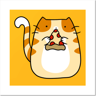 Tabby Cat Eating Pizza Posters and Art